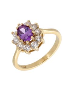 Pre-Owned 9ct Yellow Gold Amethyst & Cubic Zirconia Cluster Ring