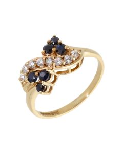 Pre-Owned 9ct Gold Sapphire & Cubic Zirconia Wave Dress Ring