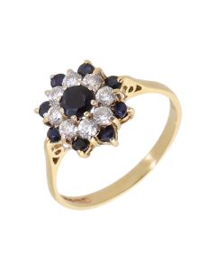 Pre-Owned 9ct Yellow Gold Sapphire & Cubic Zirconia Cluster Ring