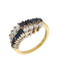 Pre-Owned 18ct Gold Sapphire & Marquise Diamond Dress Ring