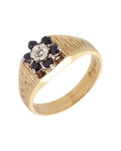 Pre-Owned 9ct Yellow Gold Sapphire & Diamond Cluster Ring