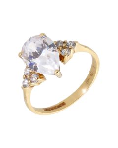 Pre-Owned 9ct Yellow Gold Cubic Zirconia Teardrop Dress Ring