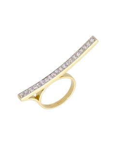 Pre-Owned 9ct Yellow Gold Cubic Zirconia Set Curved Bar Ring