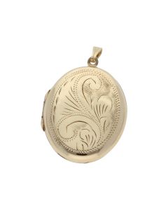 Pre-Owned 9ct Yellow Gold Patterned Oval Locket Pendant