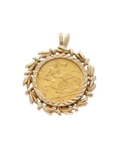 Pre-Owned 1912 Half Sovereign Coin In 9ct Gold Pendant Mount