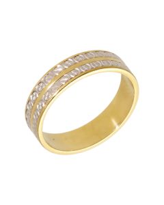 Pre-Owned 18ct Yellow & White Gold Patterned Wedding Band Ring