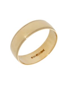 Pre-Owned 9ct Yellow Gold Beaded Edge 6mm Wedding Band Ring