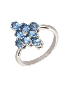 Pre-Owned 9ct White Gold Blue Gemstone Dress Ring