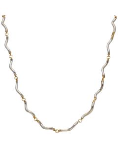 Pre-Owned 9ct Yellow & White Gold 16 Inch Wave Link Necklet