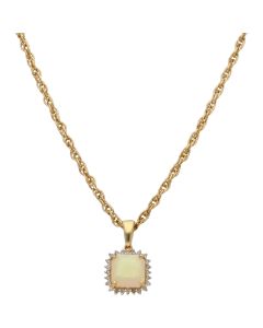Pre-Owned 9ct Gold Opal & Diamond Cluster Pendant Necklace