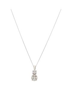 Pre-Owned 18ct Gold Double Diamond Cluster Pendant Necklace