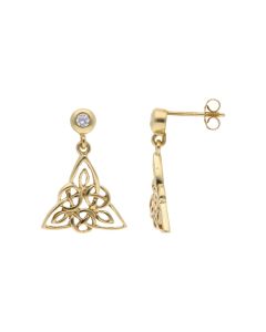 Pre-Owned 9ct Gold Cubic Zirconia Set Celtic Drop Earrings