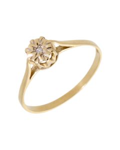 Pre-Owned 9ct Yellow Gold Illusion Set Diamond Solitaire Ring