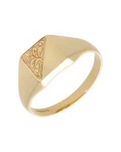 Pre-Owned 9ct Yellow Gold Part Patterned Signet Ring