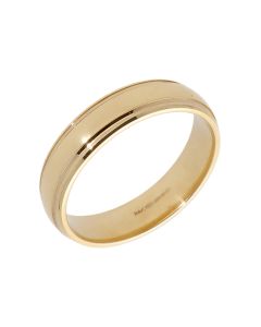 Pre-Owned 9ct Yellow Gold 5mm Lined Edge Wedding Band Ring