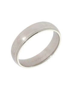 Pre-Owned 9ct White Gold 5mm Beaded Edge Wedding Band Ring