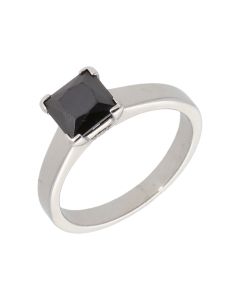 Pre-Owned 9ct White Gold Black Cubic Zirconia Solitaire Ring