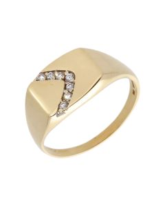 Pre-Owned 9ct Yellow Gold Cubic Zirconia Set Arrow Signet Ring