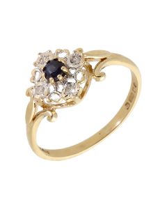 Pre-Owned 9ct Yellow Gold Sapphire & Diamond Cluster Ring
