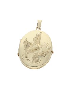 Pre-Owned 9ct Yellow Gold Patterned Oval Locket Pendant