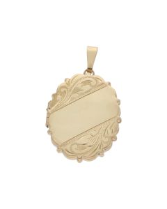 Pre-Owned 9ct Yellow Gold Part Patterned Oval Locket Pendant