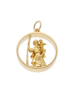 Pre-Owned 9ct Yellow Gold Cutout St.Christopher Circle Pendant