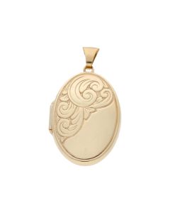 Pre-Owned 9ct Yellow Gold Half Patterned Oval Locket Pendant
