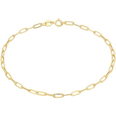 New 9ct Yellow Gold 7.5Inch Hollow Paperclip Link Chain Bracelet