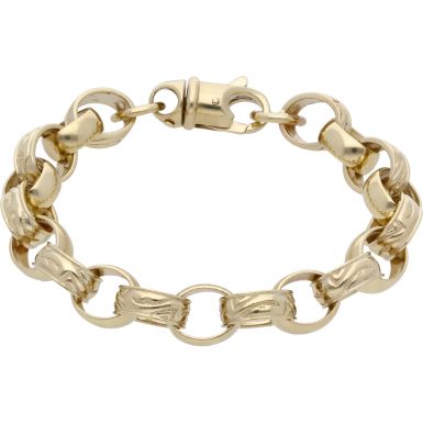 New 9ct Gold 8 Inch Oval Pattern & Polish Belcher Bracelet 28.5g