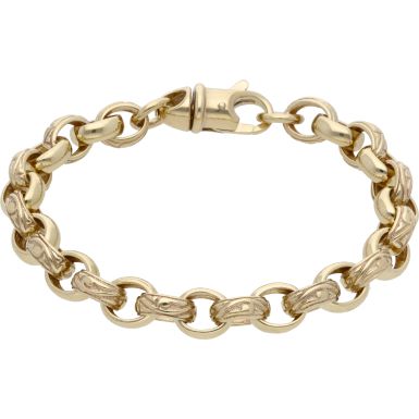 New 9ct Gold 8.5" Pattern & Polish Oval Belcher Bracelet 23.7g