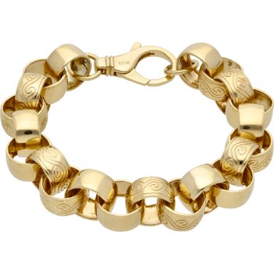 New 9ct Yellow Gold 9" Pattern & Polish Belcher Bracelet 1.6oz