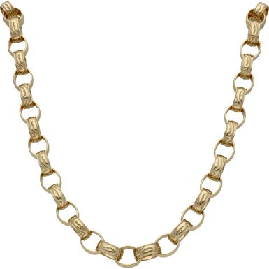 New 9ct Gold 26" Oval Pattern & Polish Belcher Necklace 2.8oz