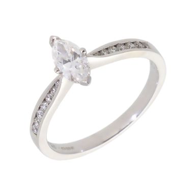 New 18ct White Gold Marquise Cut Diamond Solitaire Ring