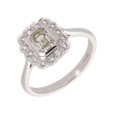 New 18ct White Gold 1.29ct Total Emerald-Cut Diamond Halo Ring