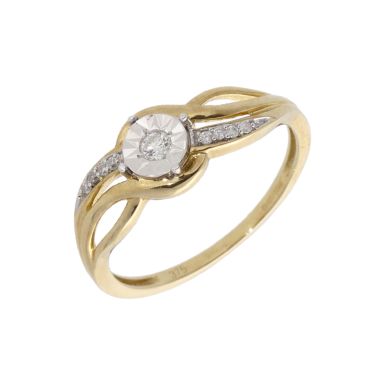 New 9ct Yellow Gold Diamond Solitaire Twist Ring