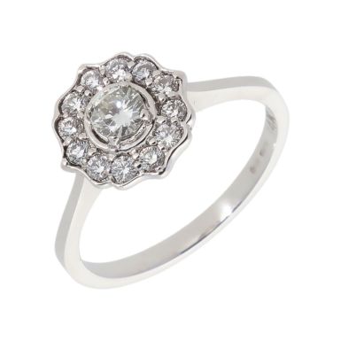New 14ct White Gold 0.52ct Diamond Vintage Inspired Cluster Ring