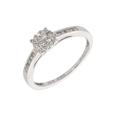New 9ct White Gold 0.16ct Princess Cut Diamond Cluster Ring