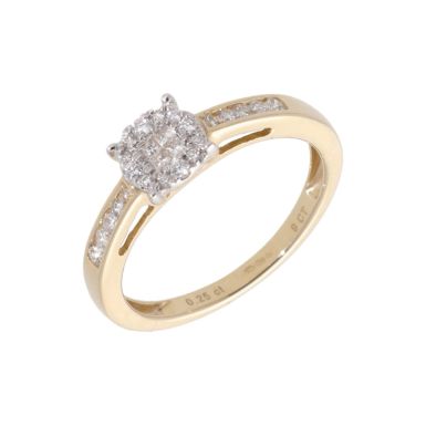 New 9ct Yellow Gold 0.25ct Diamond Princess Cut Cluster Ring