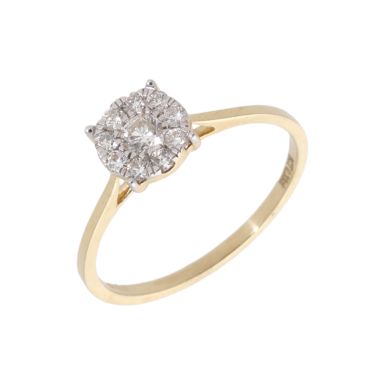 New 9ct Yellow Gold 0.33ct Diamond Starburst Cluster Ring