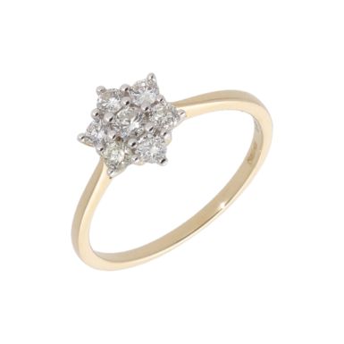 New 9ct Yellow Gold 0.45ct Diamond Daisy Cluster Ring