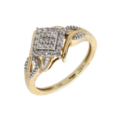 New 9ct Yellow Gold 0.33ct Diamond Cluster Twist Design Ring