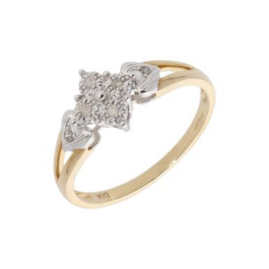 New 9ct Yellow Gold 0.05ct Diamond Cluster Ring