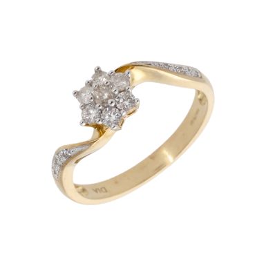 New 9ct Yellow Gold 0.30ct Diamond Twist Daisy Cluster Ring