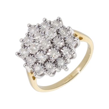 New 9ct Yellow Gold 0.50ct Diamond Illusion Cluster Ring