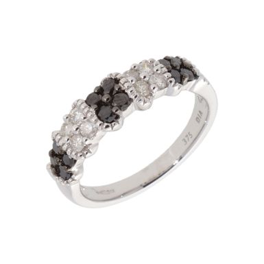 New 9ct White Gold Black & White Diamond Eternity Style Ring