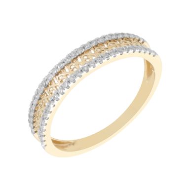 New 9ct Yellow Gold 0.20ct Diamond Filigree Eternity Style Ring