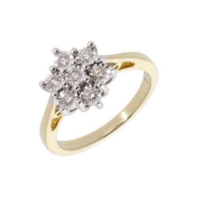 New 9ct Yellow Gold 0.25ct Illusion Set Diamond Cluster Ring