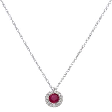 New 9ct White Gold Ruby & Diamond Cluster Pendant Necklace