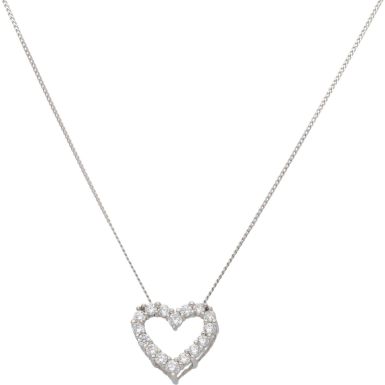 New 9ct White Gold Cubic Zirconia Open Heart Pendant & Necklace
