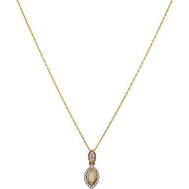 New 9ct Gold Opal & Diamond Marquise Pendant & 18" Necklace